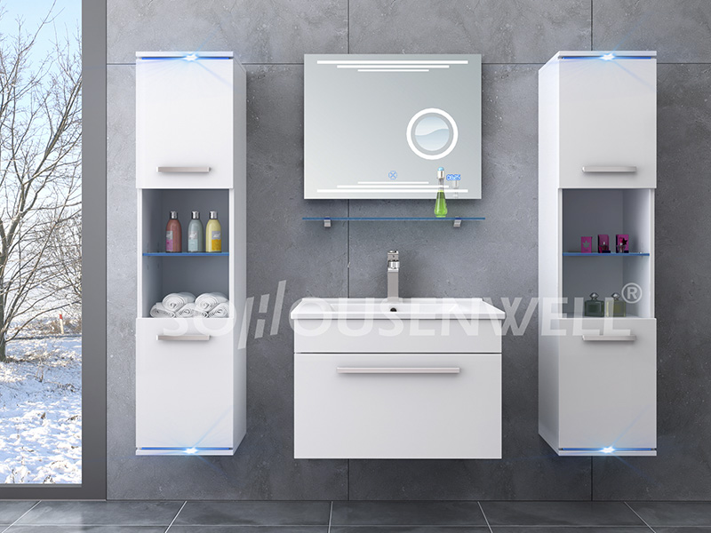 HS-E1901 Wall-mounted bathroom vanities copper free LED mirror cabinet bathroom furniture