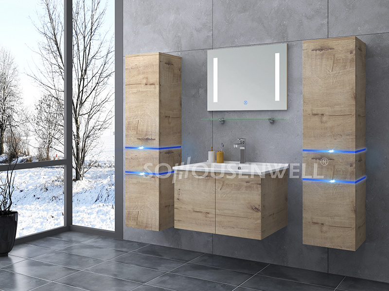 HS-E1904 Home furniture bathroom vanity with LED mirror wood bathroom cabinet