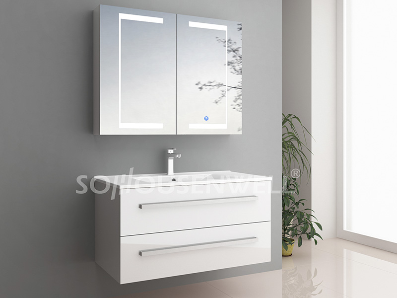 HS-E1919 Wall mounted bathroom corner cabinet vanity mirror with lights