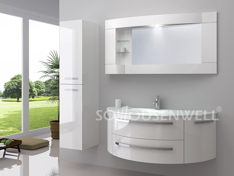 HS-E1928 Home furniture bathroom vanity with LED mirror PVC bathroom cabinet