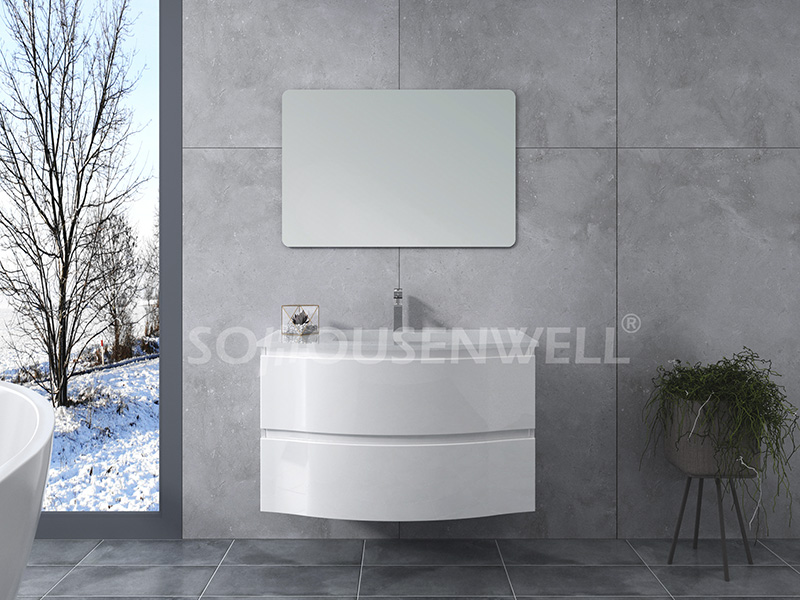 HS-E1969 Bathroom wall cabinets mirrors white plastic bathroom vanity curved