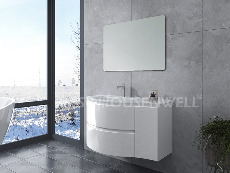 HS-E1970 Bathroom wall cabinets mirrors white plastic bathroom vanity curved