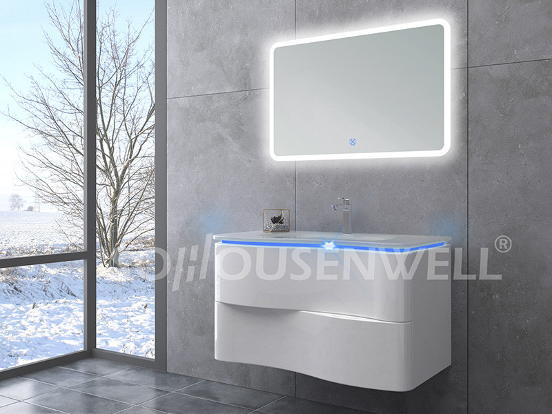 HS-E2000 Waterproof bathroom cabinet LED curved bathroom cabinet furniture set