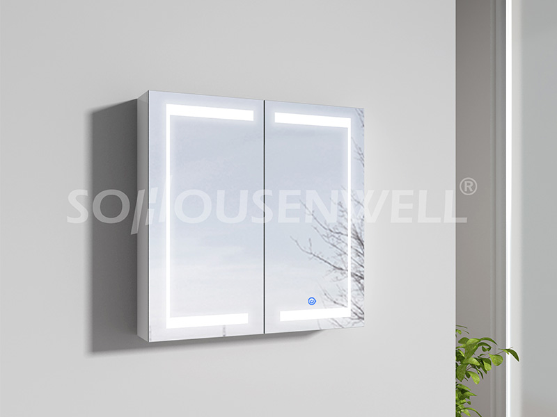 Lun-600 Best Selling white bathroom cabinet with LED mirror light for home