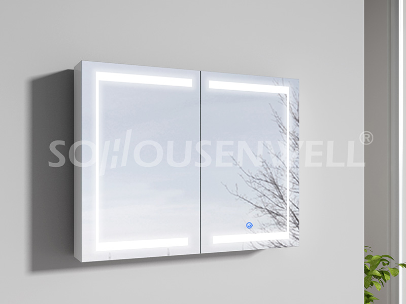 Lun-750 Best Selling white bathroom cabinet with LED mirror light for home