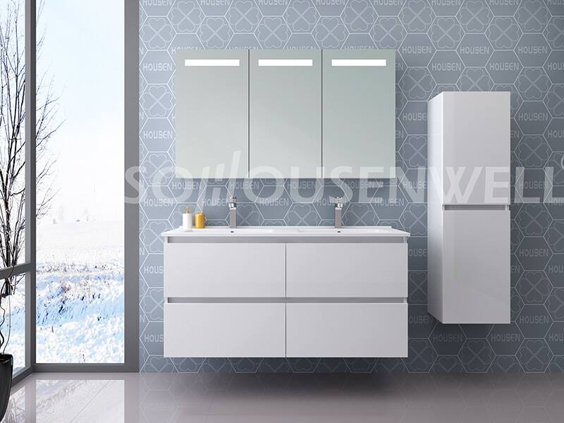 Mel-1200 Bathroom cabinet LED mirror cheap PVC wall hanging vanity bathroom wood cabinet