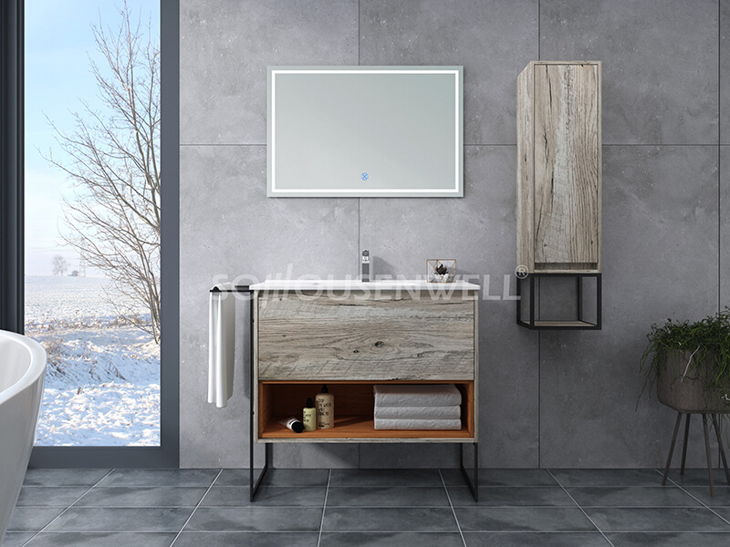 Y14-800 Luxury wooden waterproof bathroom mirror cabinet LED option